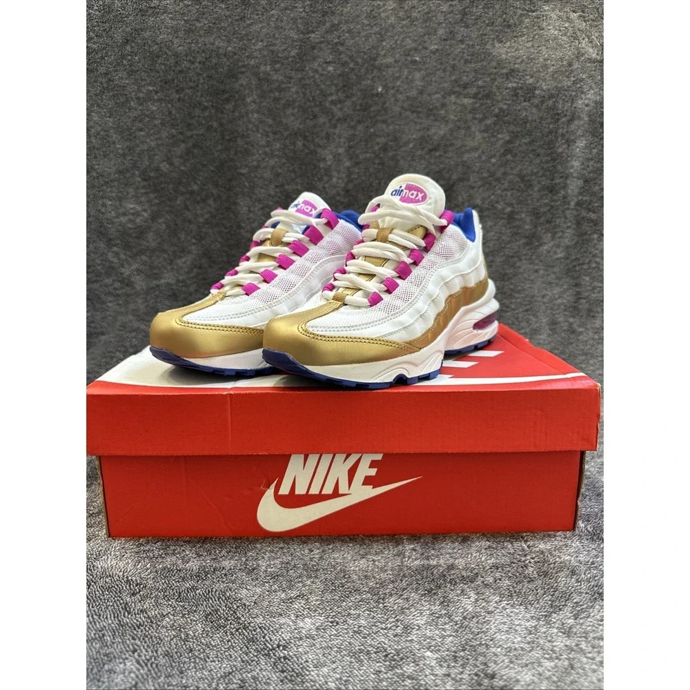 Nike‎ Air Max 95 LE GS Metallic Gold White Pink Blue Sz 5Y 310830-120 NIB